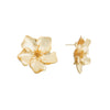 Satin finish big gold flower earrings