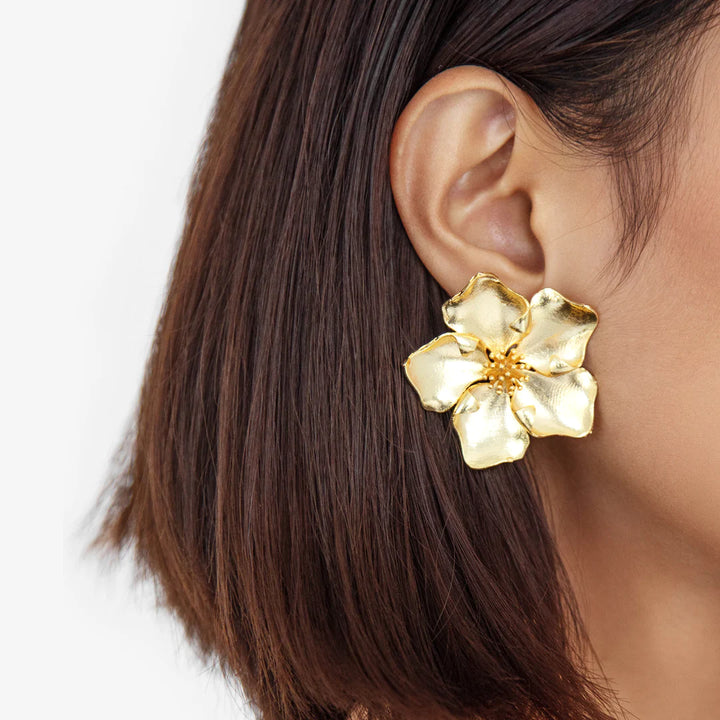 big gold flower party earrings