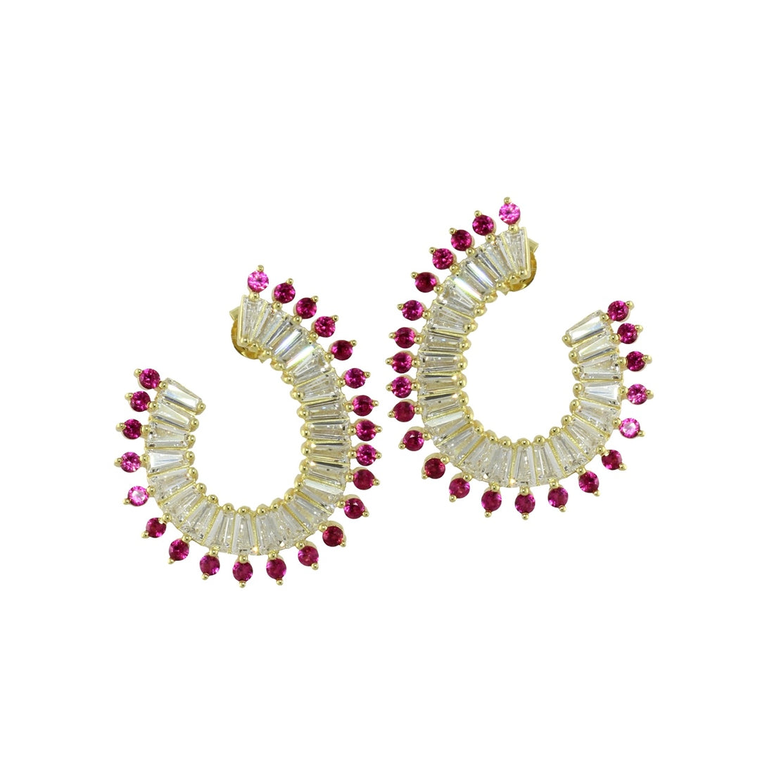 FANCY BAGUETTE OPEN HOOP EARRINGS