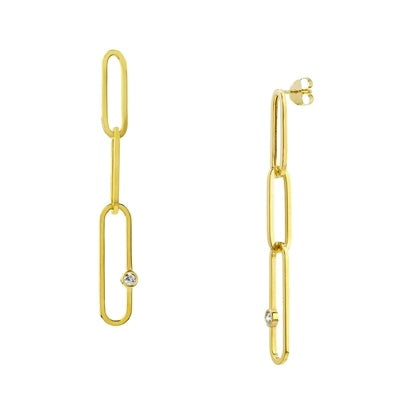 14K PAPERCLIP DIAMOND  DROP EARRINGS