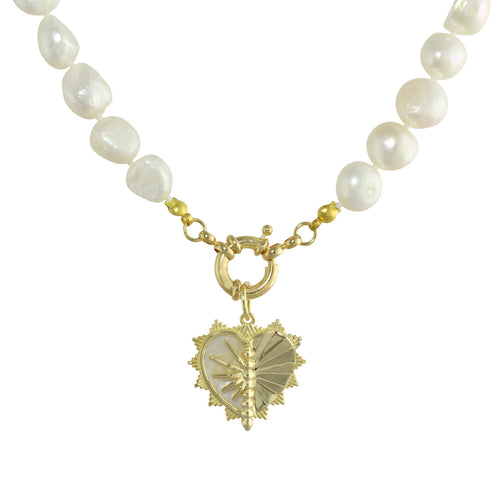 FLUTED HEART PEARL NECKLACE