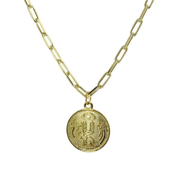 LONG LINK NECKLACE WITH GOOD LUCK COIN