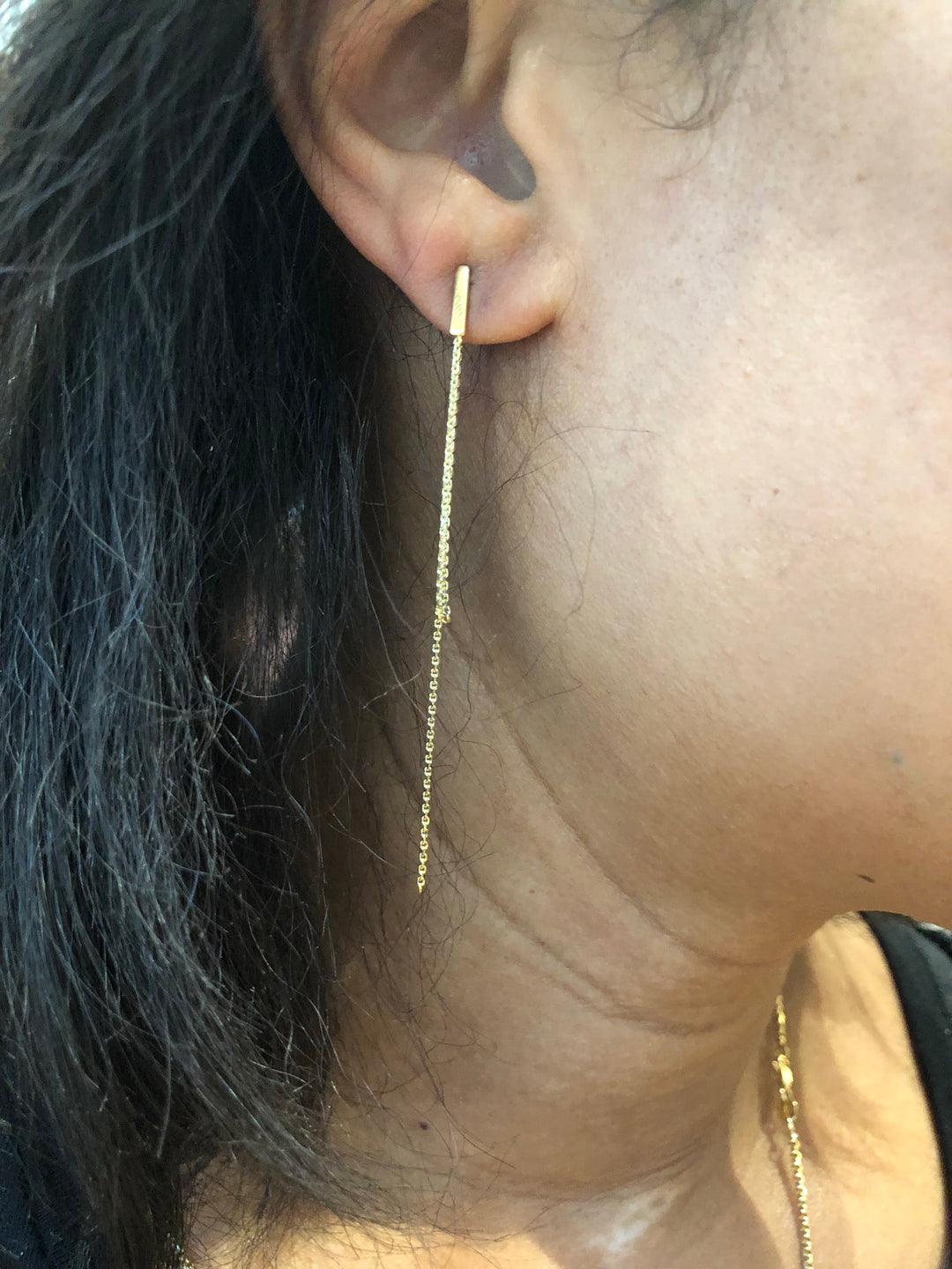 BAR &amp; DOUBLE CHAIN EARRINGS 14K - adammarcjewels