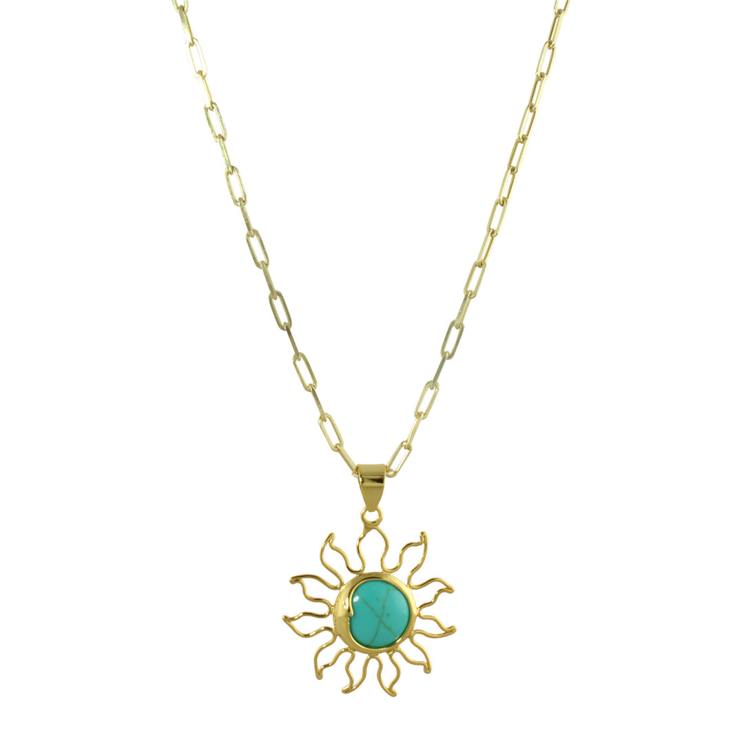 LONG PAPERCLIP TURQUOISE SUN NECKLACE
