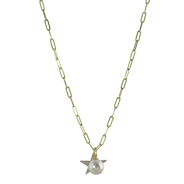 LONG STAR &amp; PEARL NECKLACE