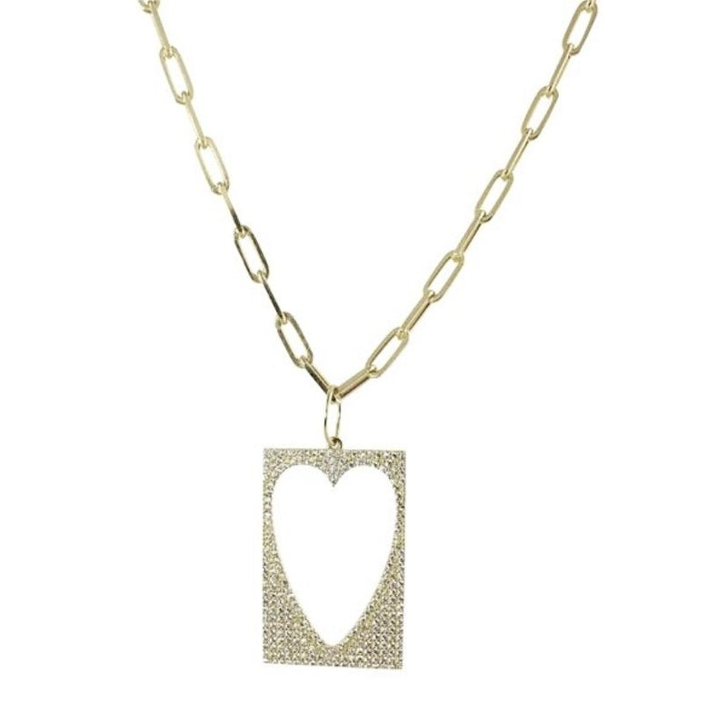 LONG PAPERCLIP LINK NECKLACE WITH CUTOUT HEART BOX