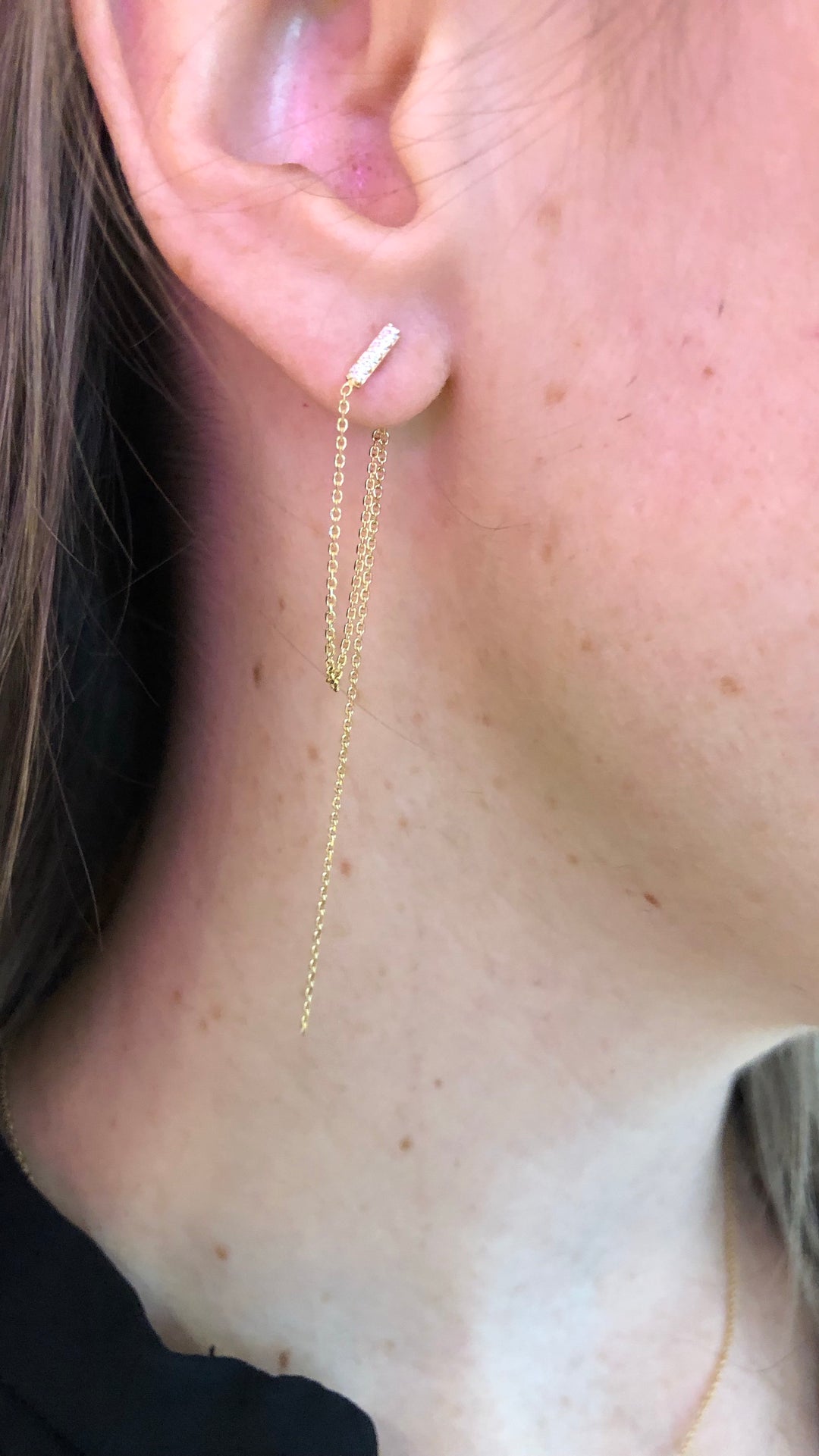 BAR &amp; DOUBLE CHAIN EARRINGS 14K - adammarcjewels