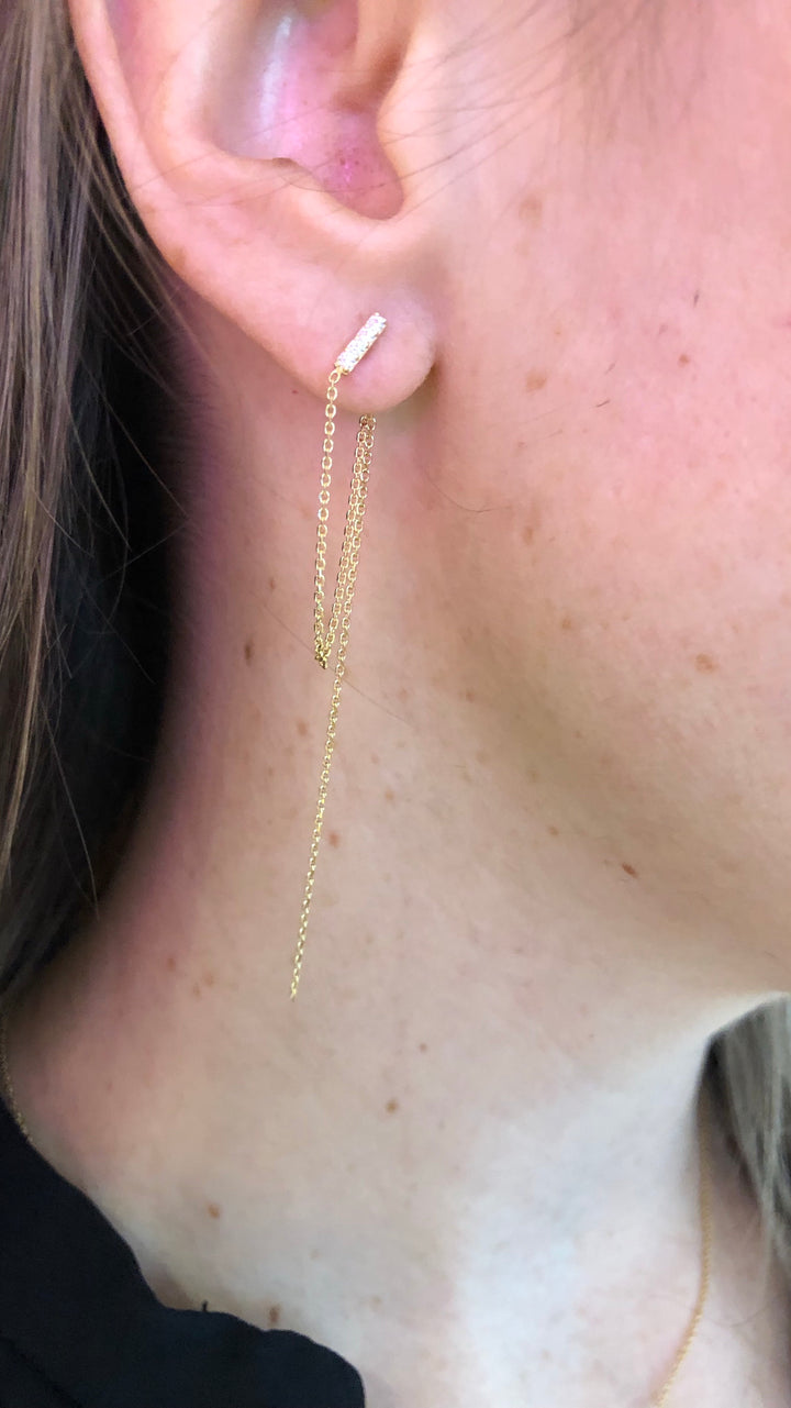 BAR &amp; DOUBLE CHAIN EARRINGS 14K - adammarcjewels