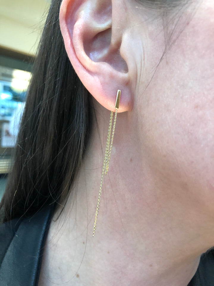 BAR &amp; DOUBLE CHAIN EARRINGS 14K - adammarcjewels