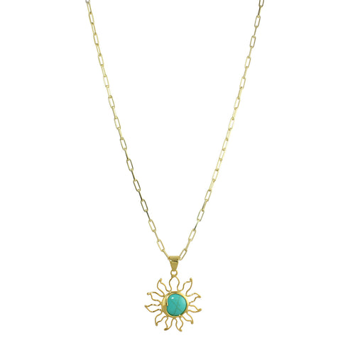 LONG PAPERCLIP TURQUOISE SUN NECKLACE