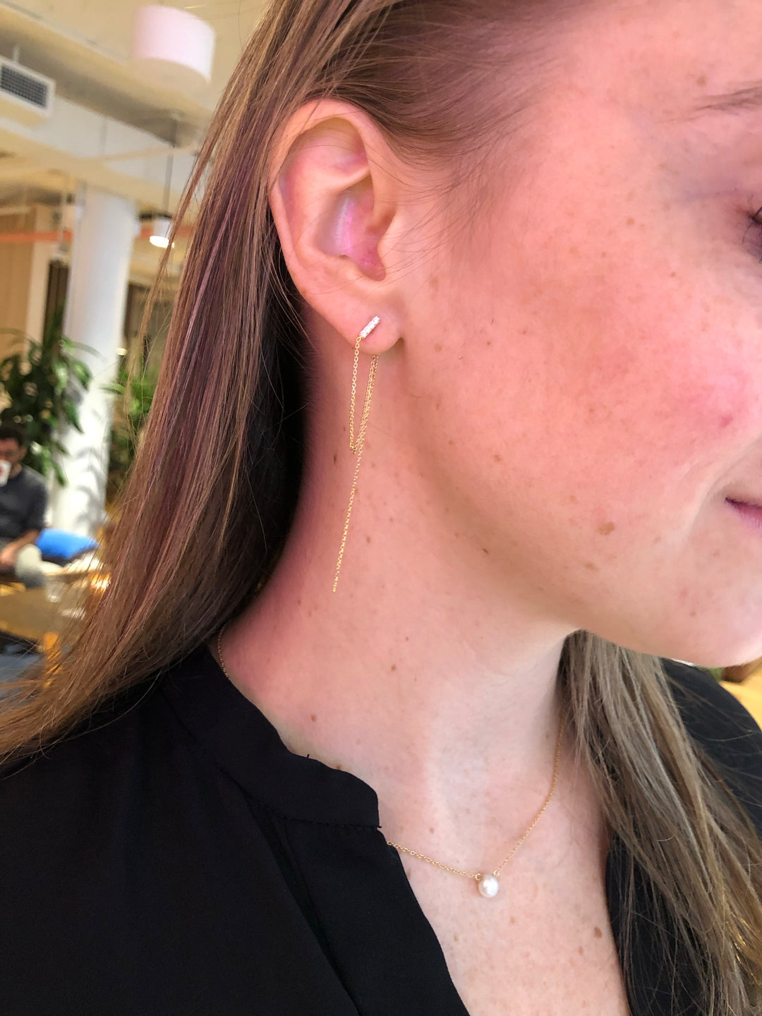 BAR &amp; DOUBLE CHAIN EARRINGS 14K - adammarcjewels