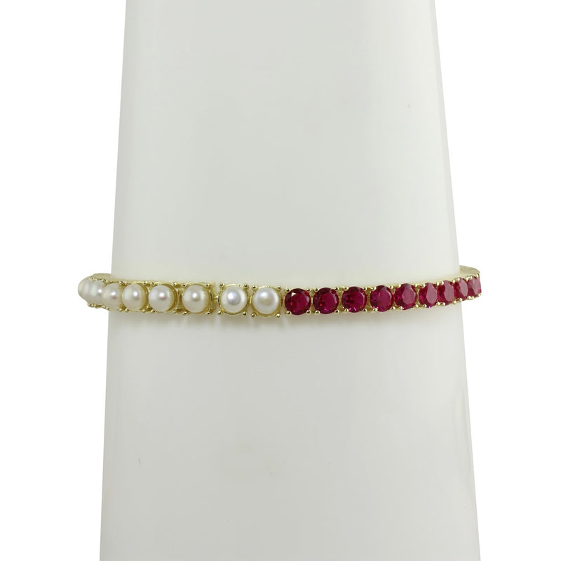 Half pearl half pink tennis bracelet 