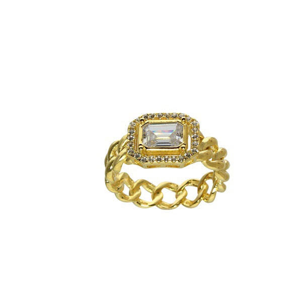SOLID LINK SQUARE STONE RING