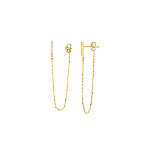 14k front to back chain earrings