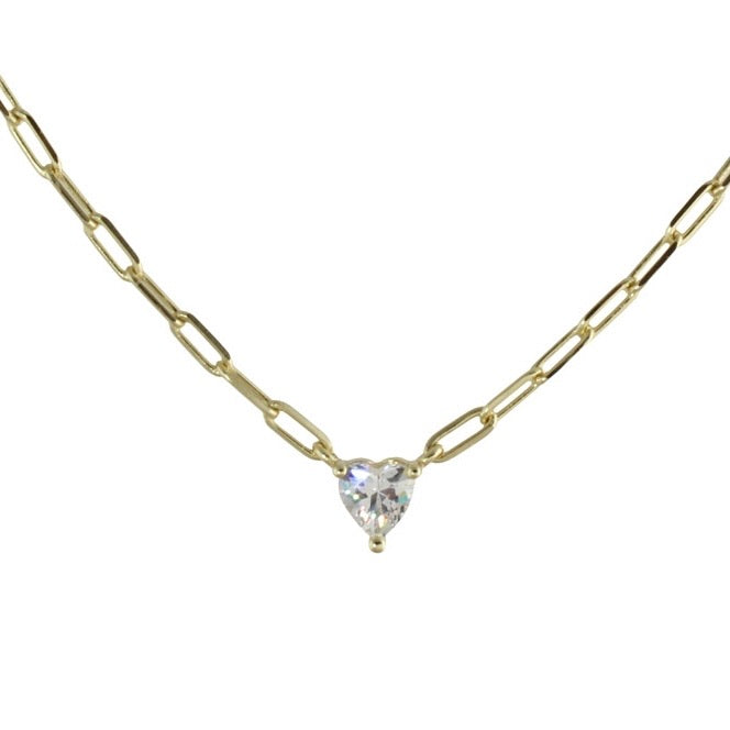 SOLITAIRE HEART LINK NECKLACE