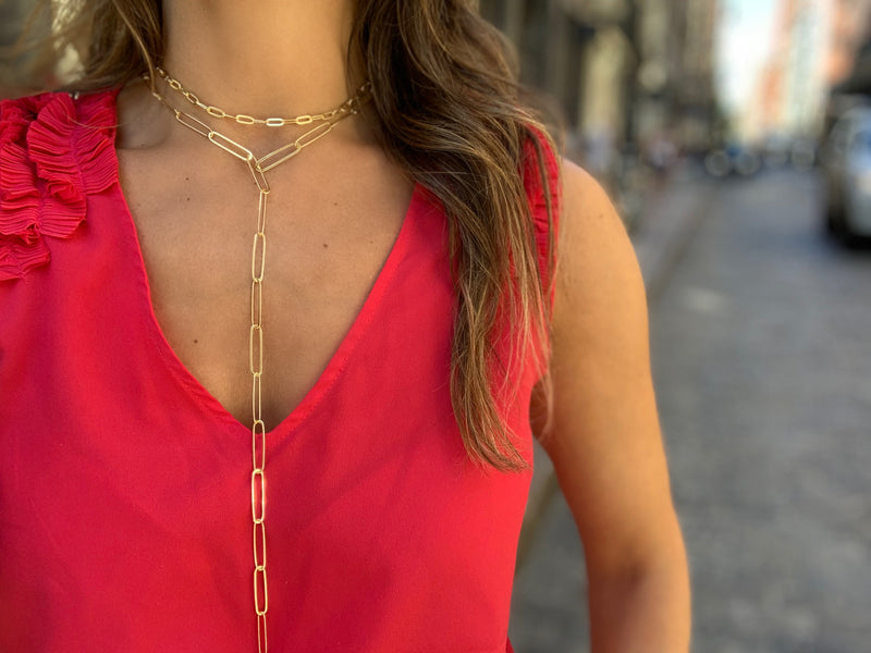 Lariat Pearl Paperclip Chain Necklace – Eliza Page