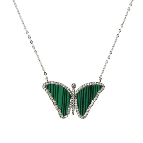 silver malachite butterfly necklace