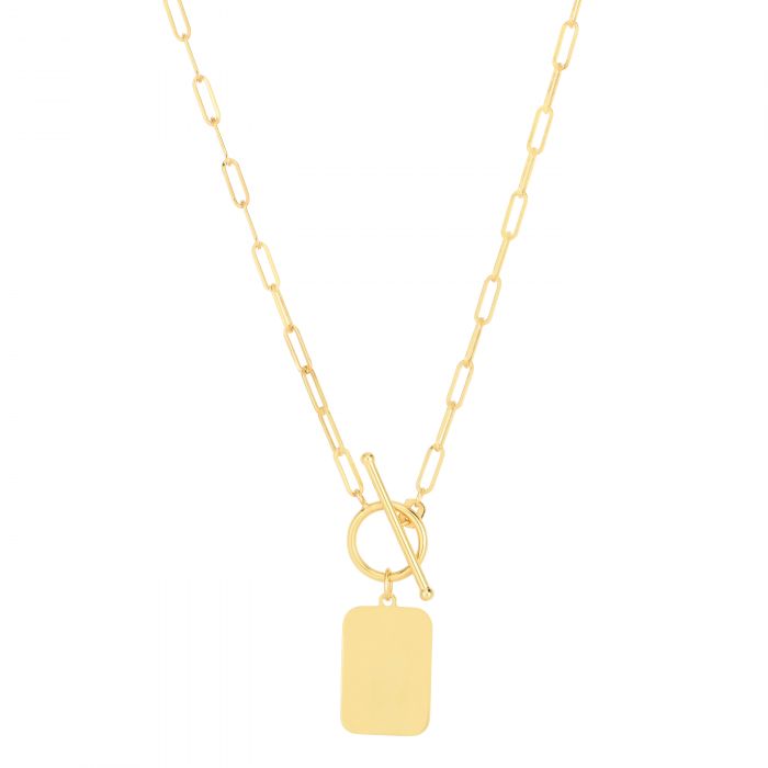 14k rectangle dog tag toggle necklace