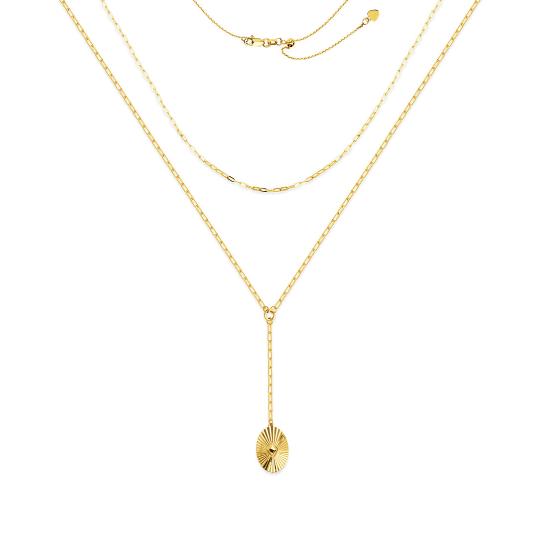 DOUBLE LAYER SUN DISC LARIAT 14K - adammarcjewels