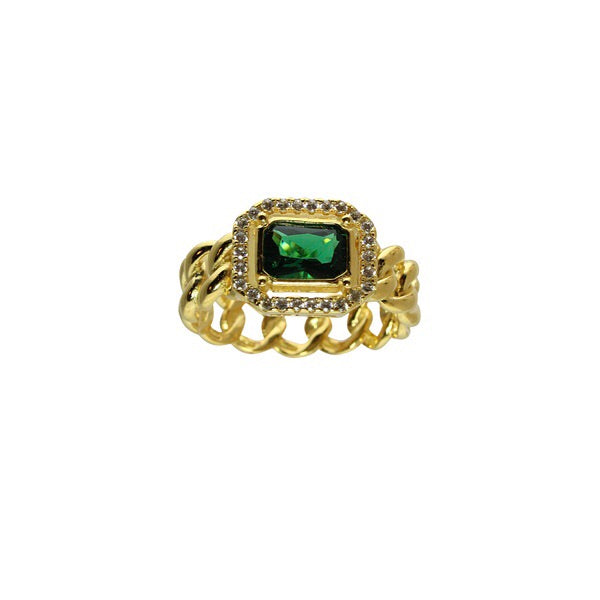 SOLID LINK SQUARE STONE RING