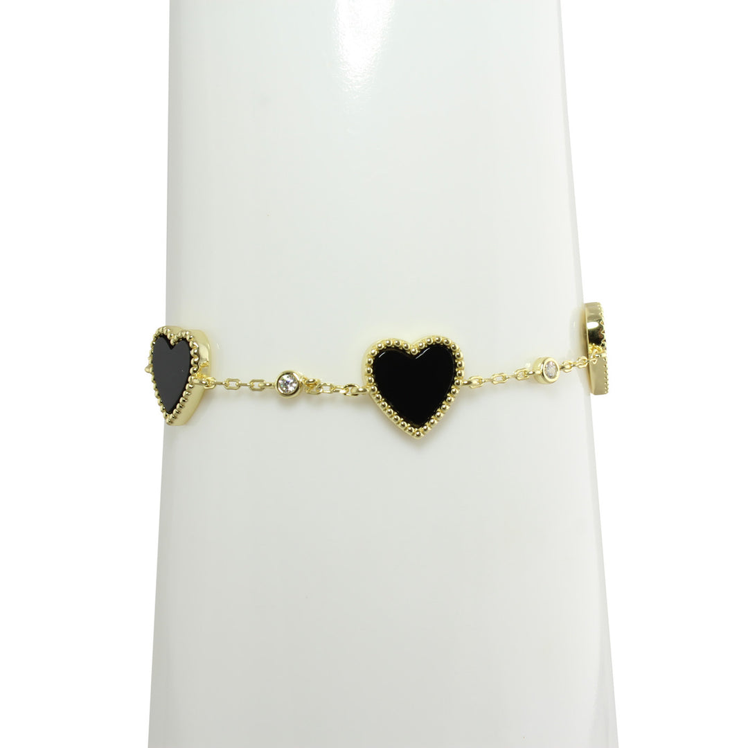 Black enamel heart station bracelet