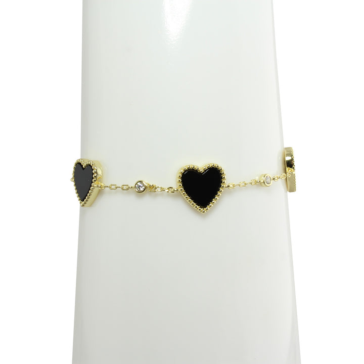 Black enamel heart station bracelet