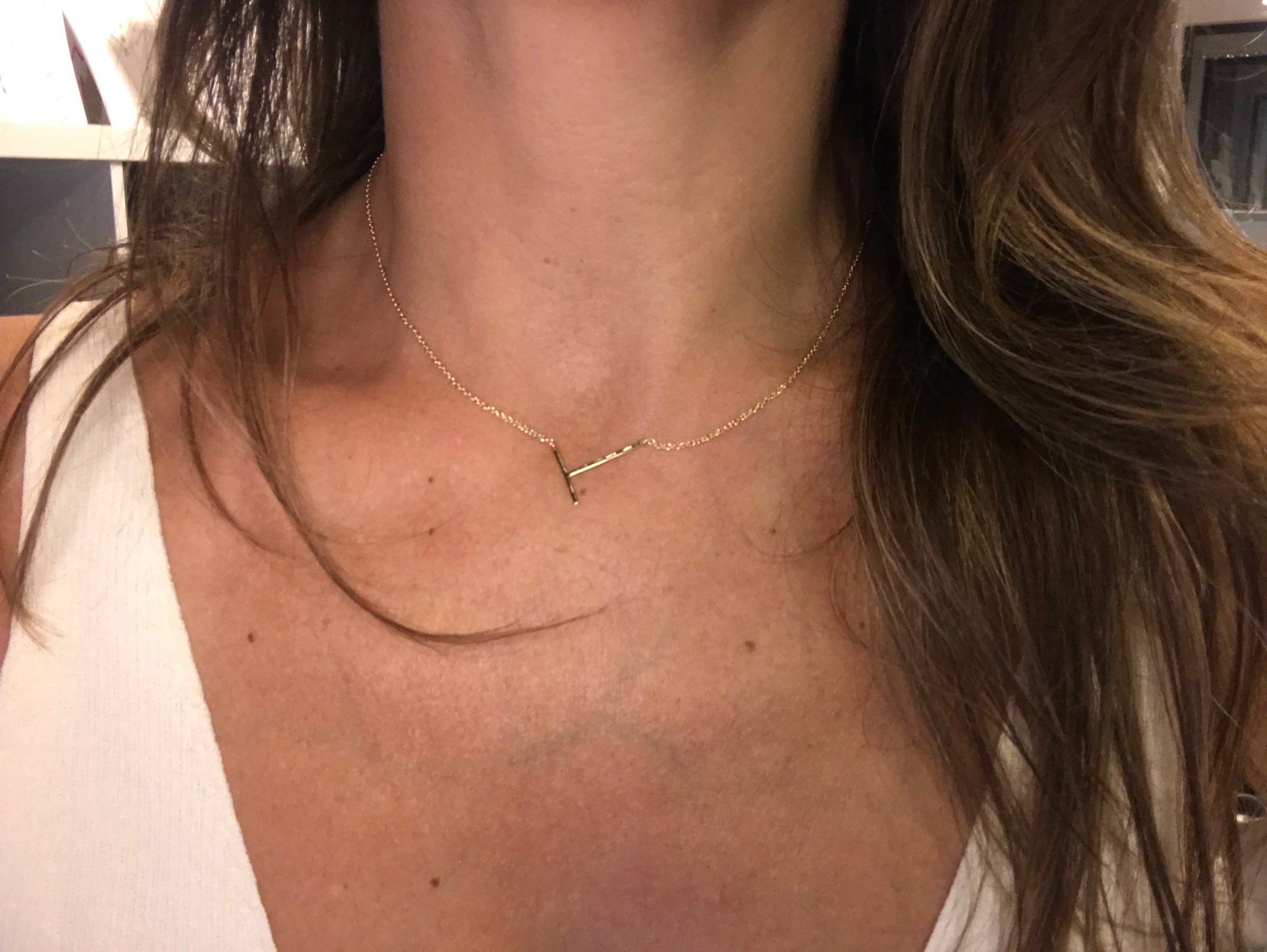 14K TINY Sideways Initial Necklace – Belladaar