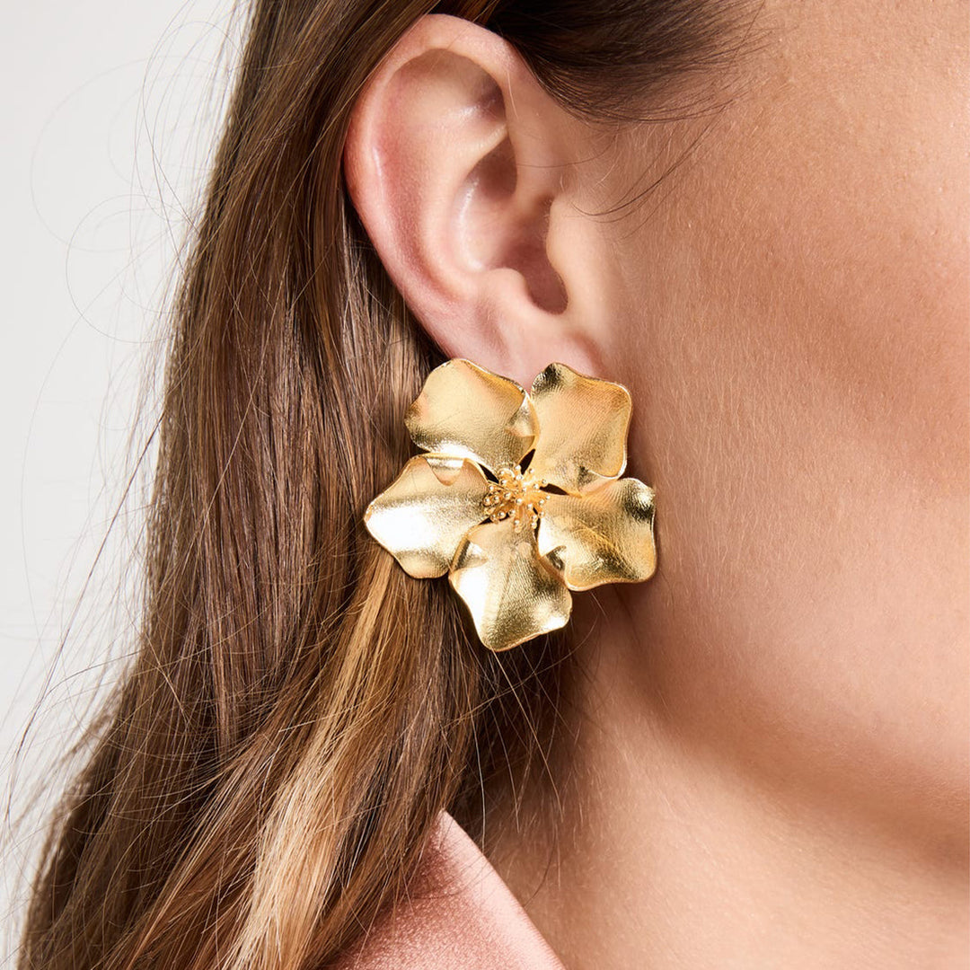 big gold flower earrings