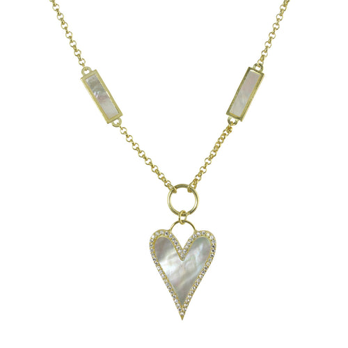 mother of pearl heart & chain necklace