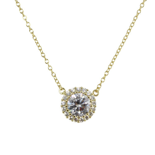 CZ SOLITAIRE HALO NECKLACE