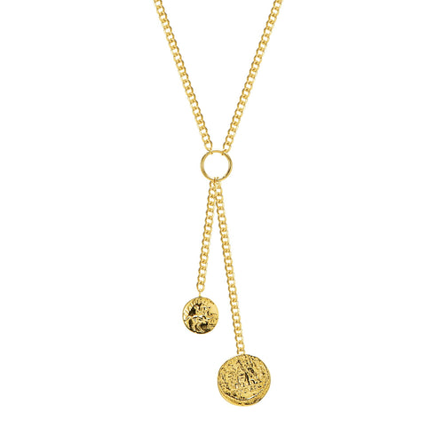 14k double coin lariat necklace