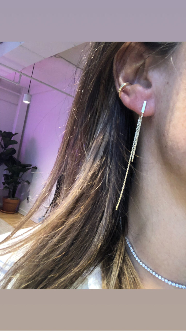 BAR &amp; DOUBLE CHAIN EARRINGS 14K - adammarcjewels