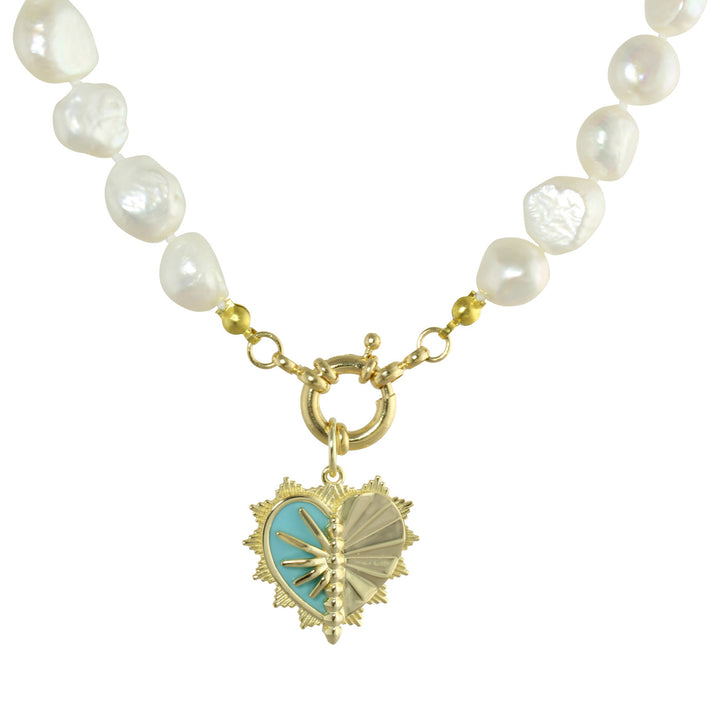 FLUTED HEART PEARL NECKLACE