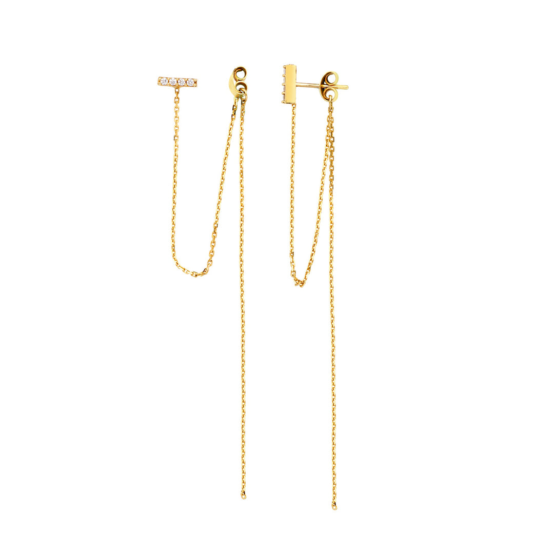 BAR &amp; DOUBLE CHAIN EARRINGS 14K - adammarcjewels