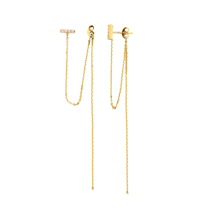 BAR &amp; DOUBLE CHAIN EARRINGS 14K - adammarcjewels