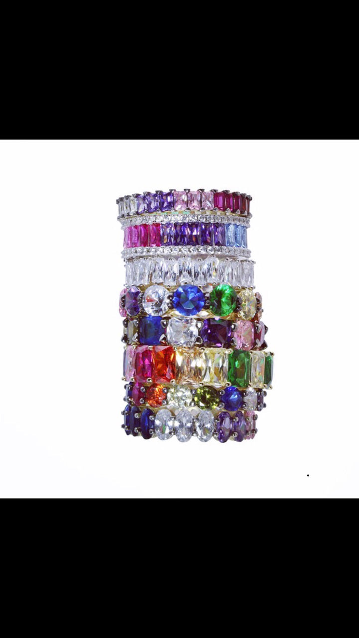 EMERALD CUT MULTI-COLORED BAND - adammarcjewels