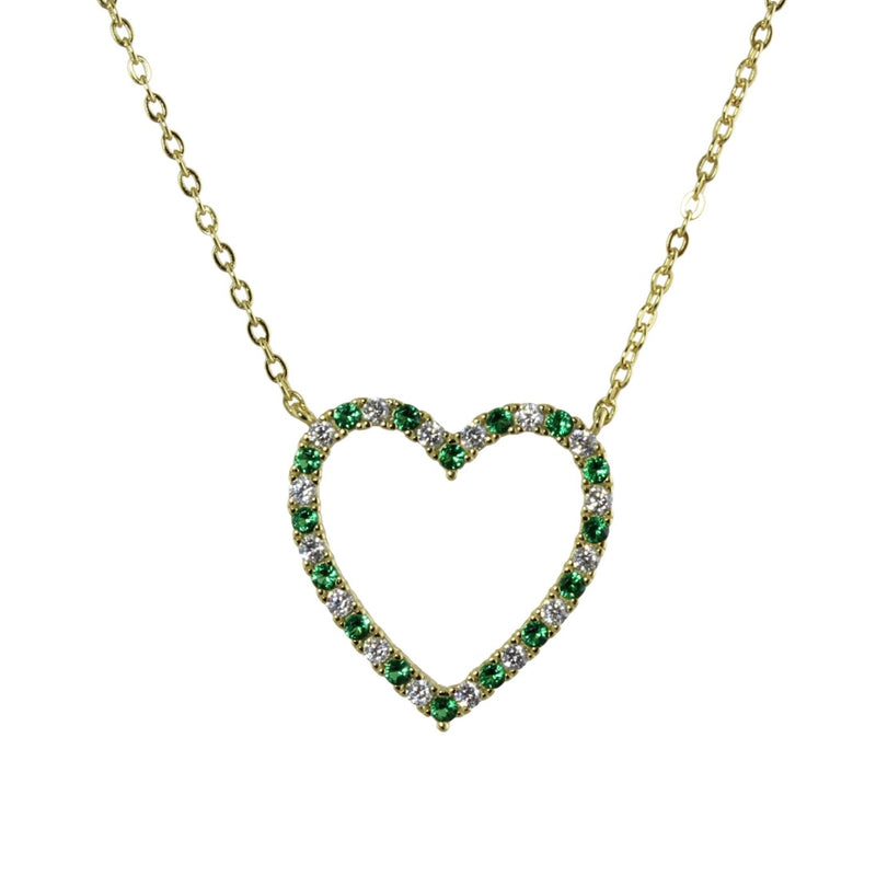 EMERALD GREEN HEART OUTLINE NECKLACE
