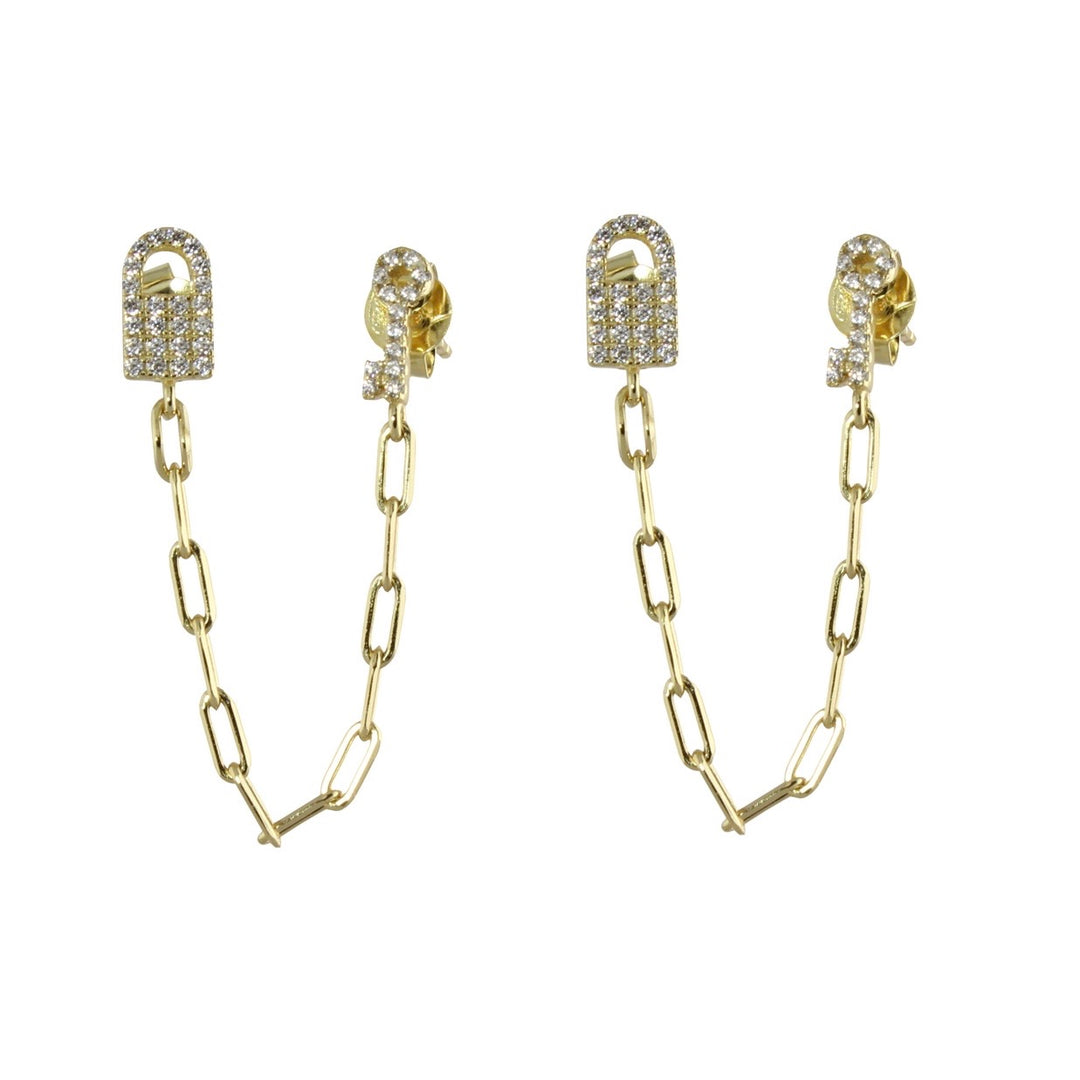 LOCK &amp; KEY DOUBLE POST CHAIN EARRINGS