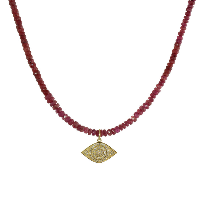 14k Ruby diamond evil eye necklace