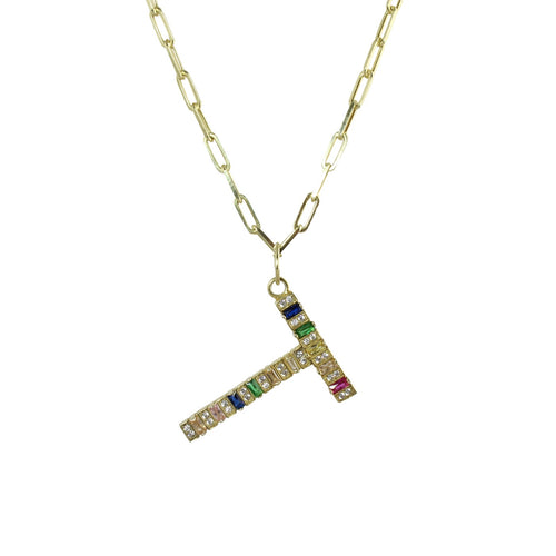 large rainbow initial necklace