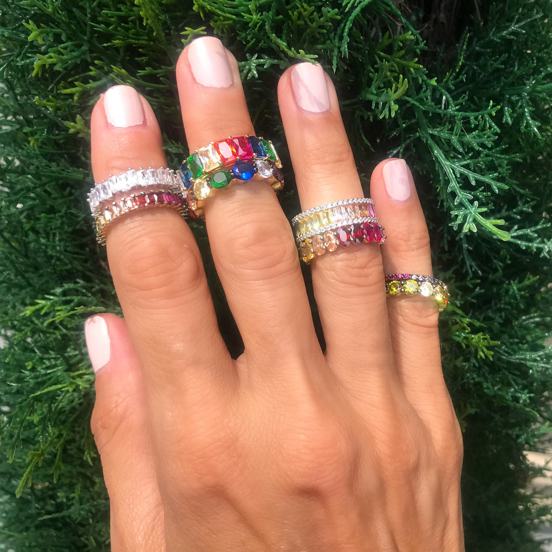 EMERALD CUT MULTI-COLORED BAND - adammarcjewels