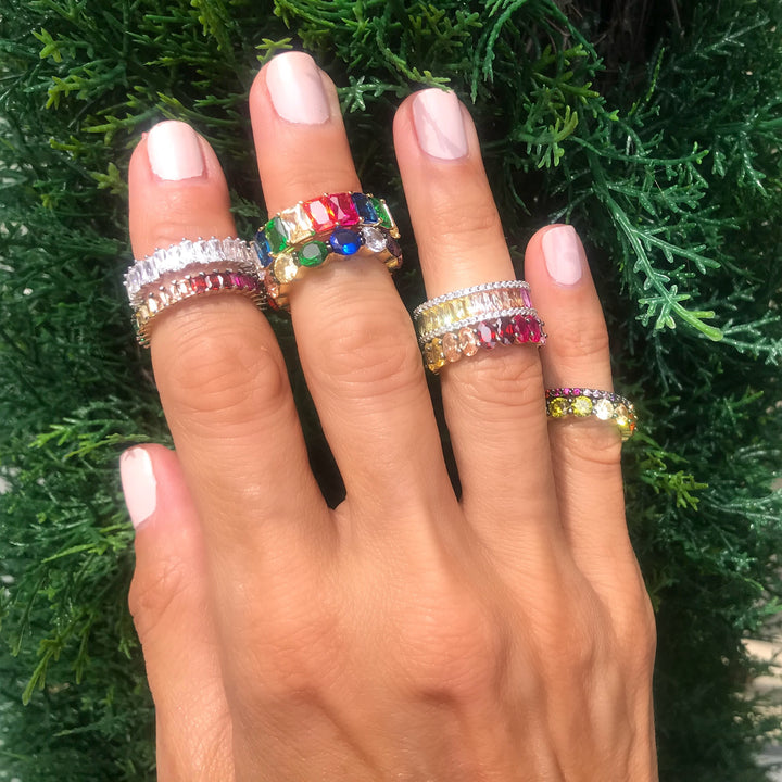 EMERALD CUT MULTI-COLORED BAND - adammarcjewels