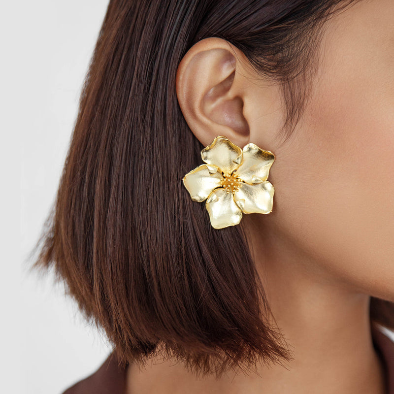 Large Gold Flower Stud Earrings