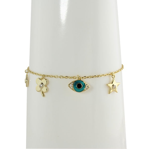AQUA EVIL EYE CHARM BRACELET