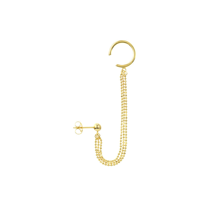 14K STUD TRIPLE CHAIN &amp; CUFF EARRINGS