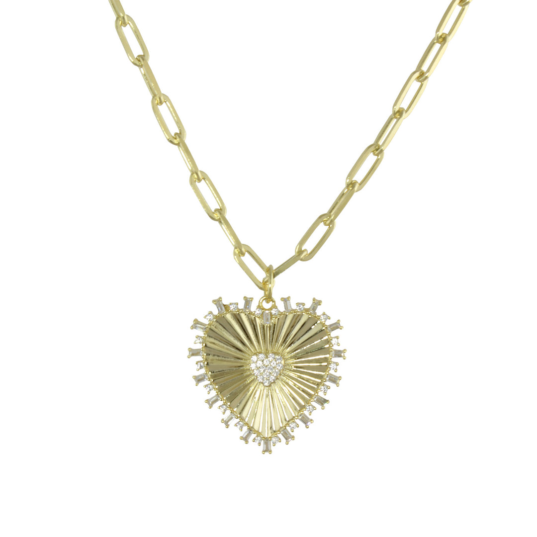 Fluted heart on paperclip chain