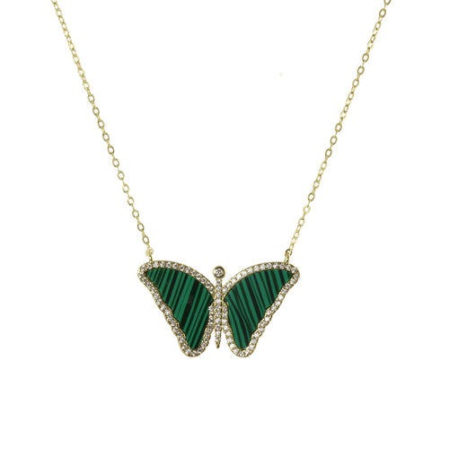 gold malachite butterfly necklace