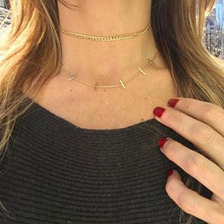 14k GOLD 7 STAPLE NECKLACE