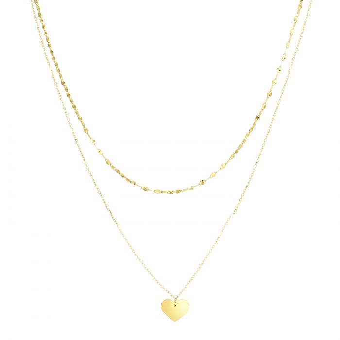 14K GOLD HEART DOUBLE LAYER NECKLACE